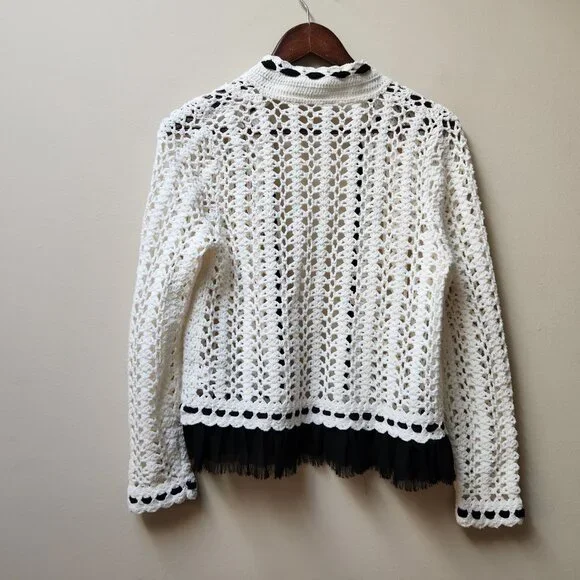 ONE GIRL WHO / Anthropologie Crochet white and black cardigan sweater - Picture 5 of 9